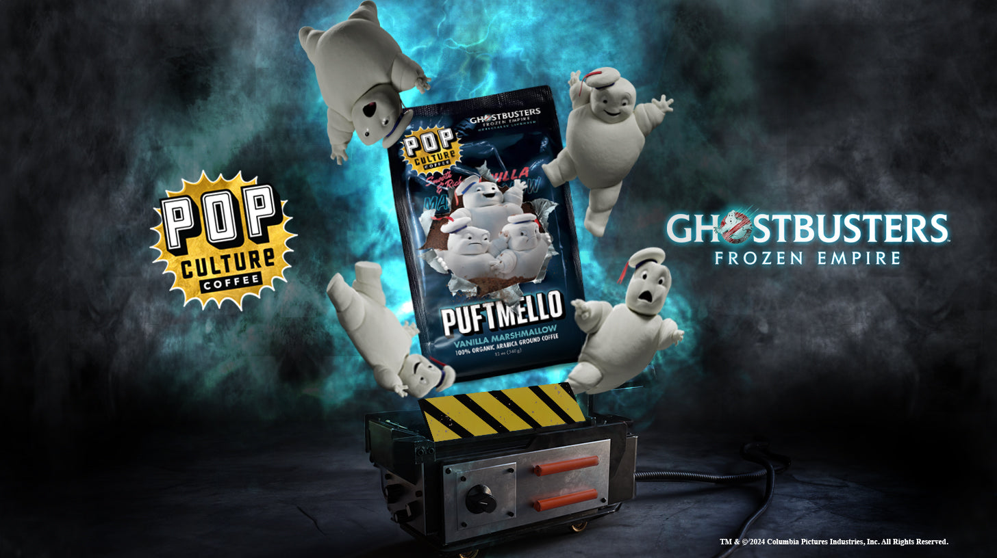 Pop Culture Coffee Ghostbusters Frozen Empire Mini Puft Ghost Trap Banner