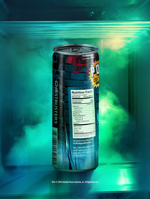 A close-up of a single can of Death Chill cold brew, showing the detailed artwork of a frozen, ghostly landscape.
